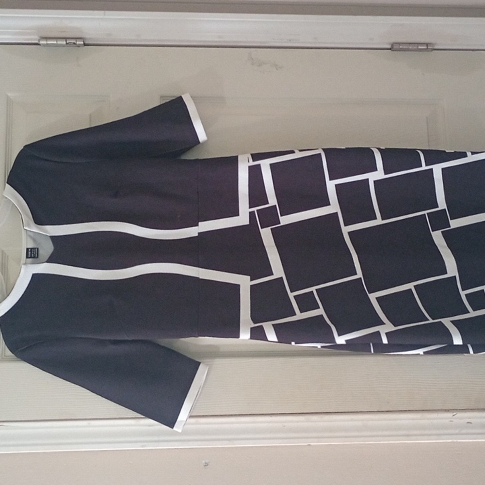 Classy black and white knee length dress